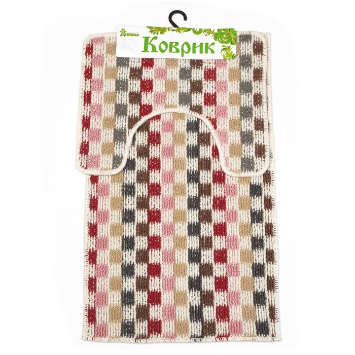 Набор ковриков для ванной и туалета 2 шт "Квадраты" 48х78, 37х47 см, цвет красный