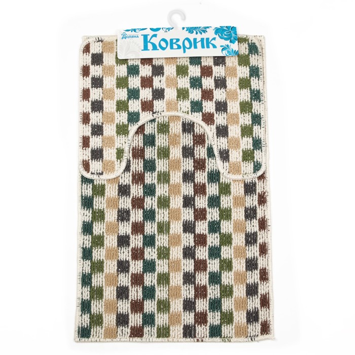 Набор ковриков для ванной и туалета 2 шт "Квадраты" 48х78, 37х47 см, цвет зелёный