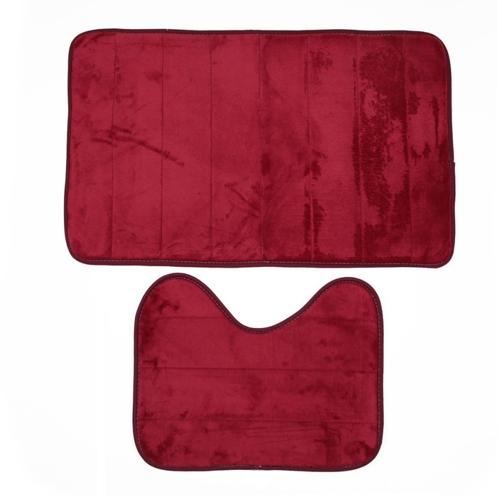 Набор ковриков для ванной и туалета 2 шт, цвет бордовый