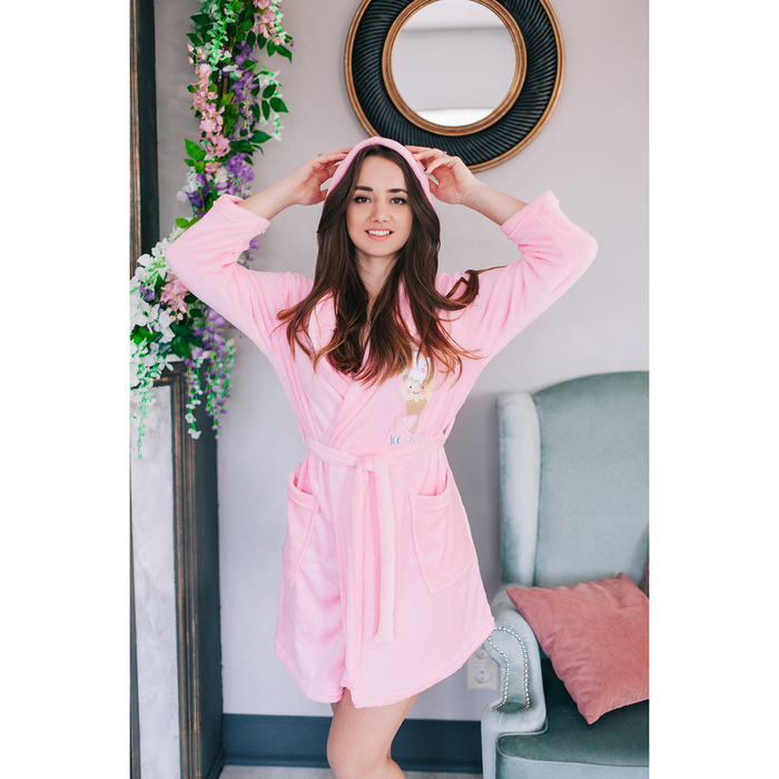 Халат женский с капюшоном KAFTAN "Candy" розовый, р-р 42-44, 100% п/э, велсофт