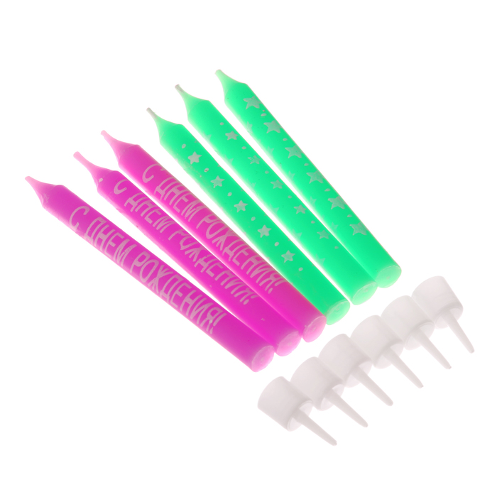 Свечи в торт "С Днем Рождения", (набор 6 шт), 14,5 х 0,7 см