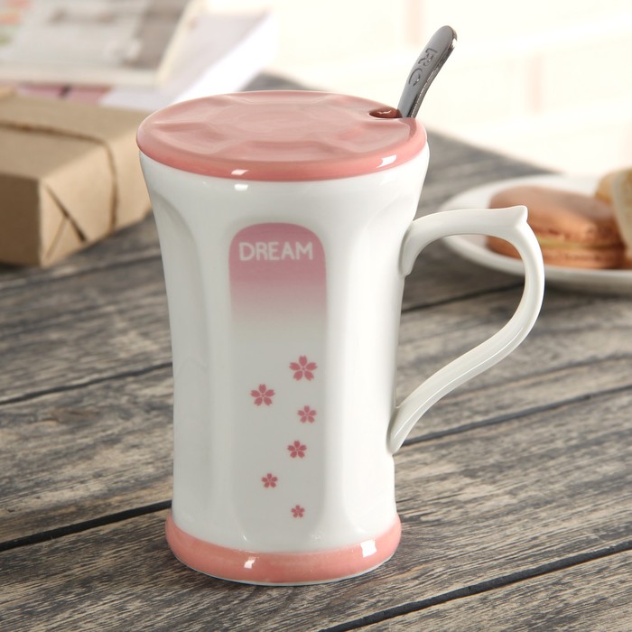 Кружка 300 мл "Мечта", с керамической крышкой, цвета МИКС