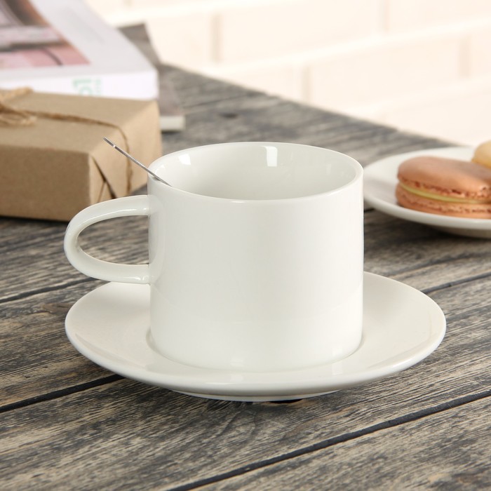 Чайная пара 260 мл "Зверята", с ложкой, рисунок МИКС