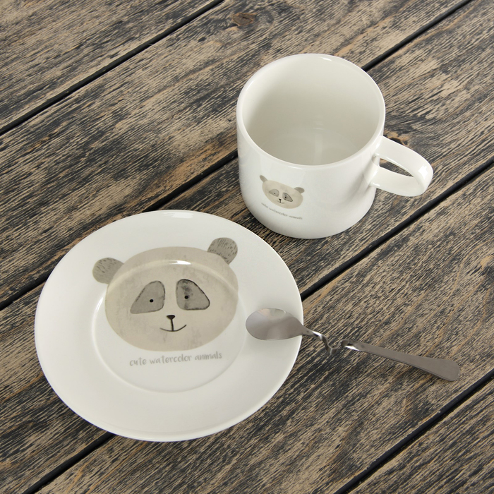 Чайная пара 260 мл "Зверята", с ложкой, рисунок МИКС