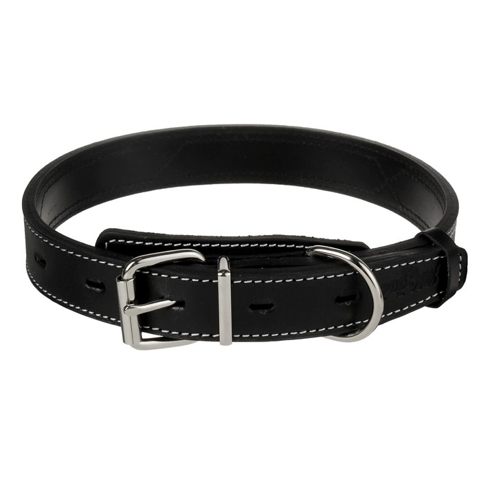 Ошейник Зооник "Премиум-классик" кожаный двойной, 51-65 х 3 см, черный