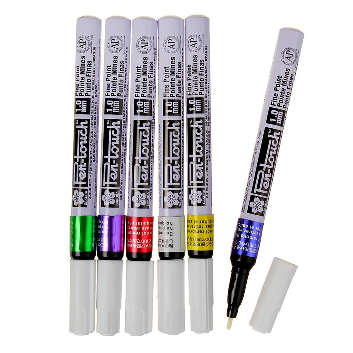 Маркер перманентный для декора Набор 6 цветов Sakura Pen-Touch спиртовая основа 2.0 мм