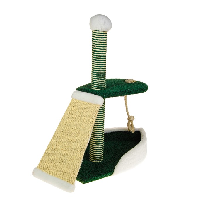 Комплекс Зооник "Кораблик" для кошек, 68 х 38 х 85 см, велюр/овчина, зеленый