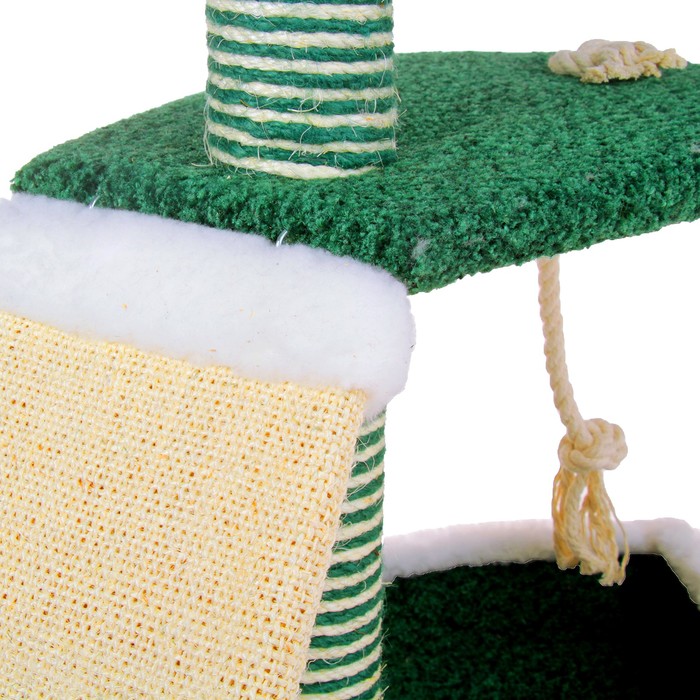 Комплекс Зооник "Кораблик" для кошек, 68 х 38 х 85 см, велюр/овчина, зеленый