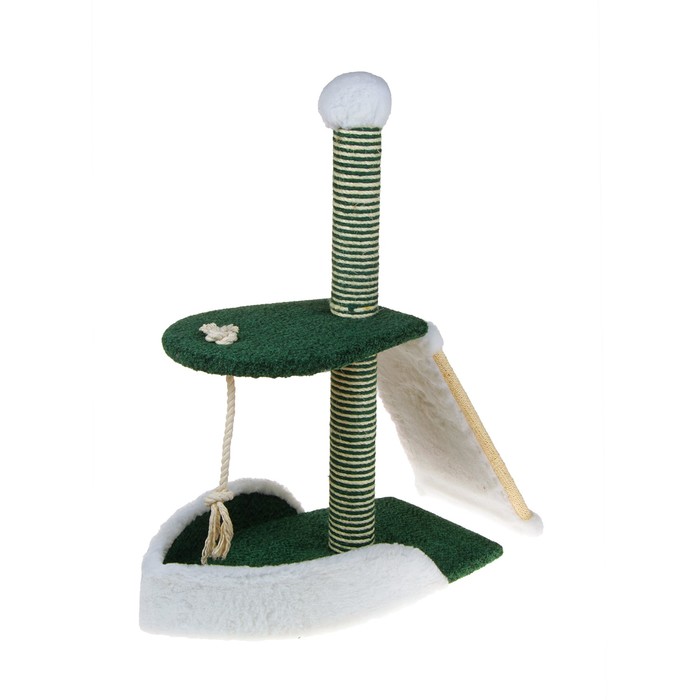 Комплекс Зооник "Кораблик" для кошек, 68 х 38 х 85 см, велюр/овчина, зеленый