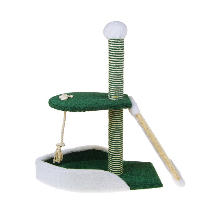 Комплекс Зооник "Кораблик" для кошек, 68 х 38 х 85 см, велюр/овчина, зеленый