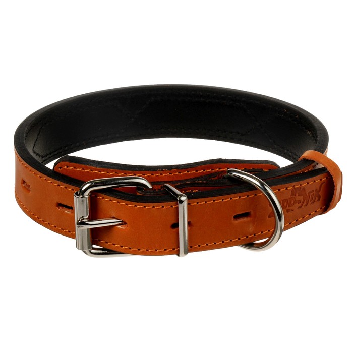 Ошейник Зооник "Премиум-классик" кожаный двойной, 41-53 х 3 см, апельсин