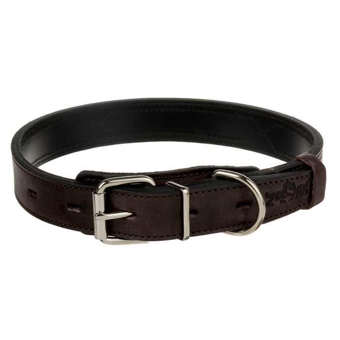 Ошейник Зооник "Премиум-классик" кожаный двойной, 51-65 х 3 см, коричневый