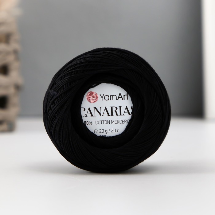 Пряжа Canarias 100% мерсериз. хлопок 203м/20г (9999 черный) мате canarias especial 100 г