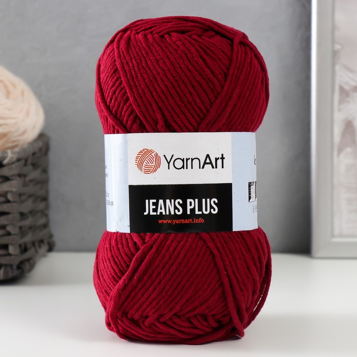 

Пряжа "Jeans plus" 55% хлопок, 45% акрил 160м/100гр (66 бордо)