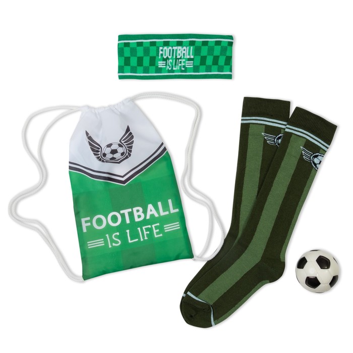 Набор детский "Football is life": мешок 17х28 см, повязка 18х7 см, гольфы 18-20 см (7-9 лет) 33950