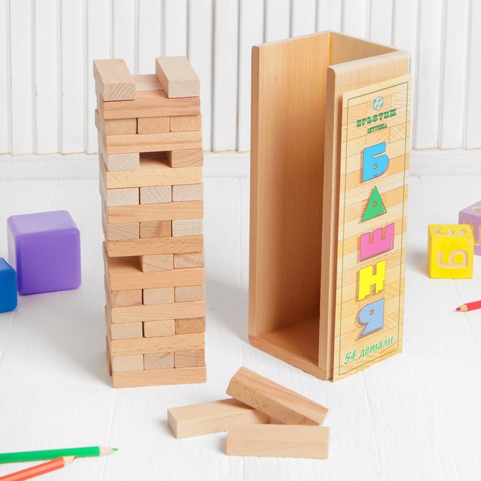 Конструктор "Башня" 54 детали, в буковой коробке