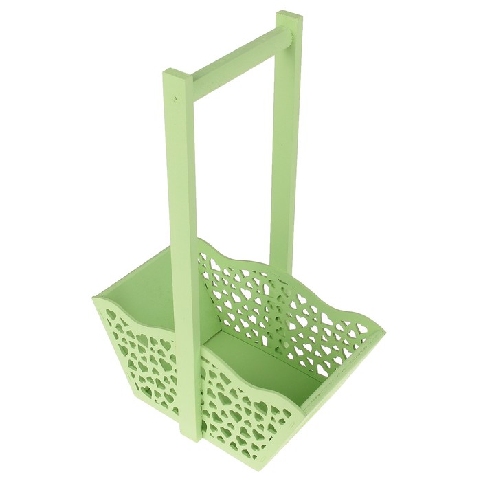 Ящик для цветов и подарков "Корзинка с сердечками", салатовый, 24х12.5х36см