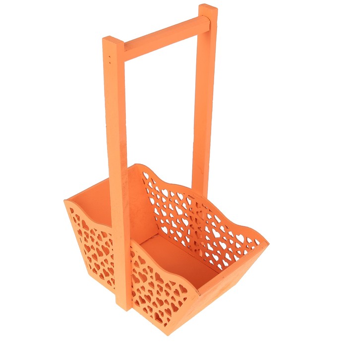 Ящик для цветов и подарков "Корзинка с сердечками", оранжевый, 24х12.5х36см