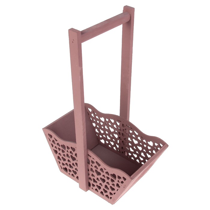 Ящик для цветов и подарков "Корзинка с сердечками", коричневый, 24х12.5х36см