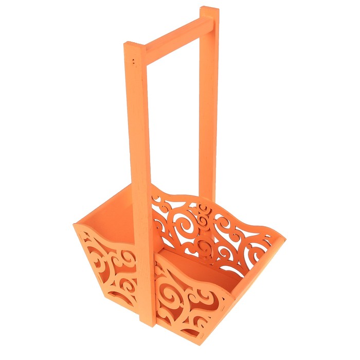Ящик для цветов и подарков "Корзинка со вензелями", оранжевый, 24х12.5х36см