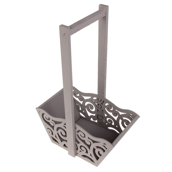 Ящик для цветов и подарков "Корзинка со вензелями", светло- серый, 24х12.5х36см