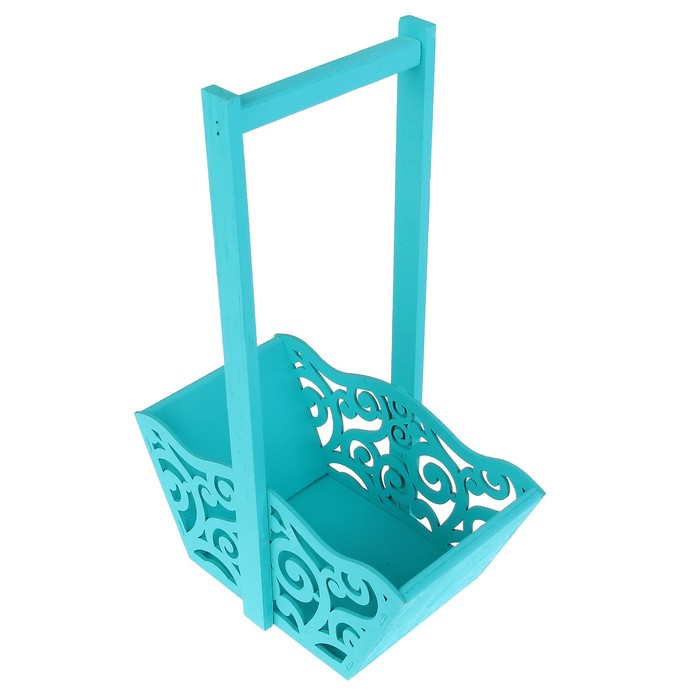 Ящик для цветов и подарков "Корзинка со вензелями", бирюзовый, 24х12.5х36см