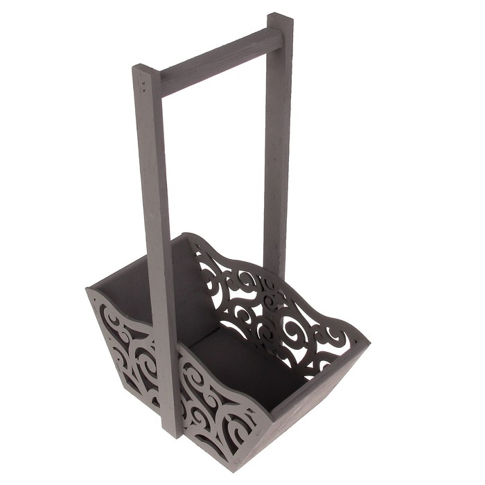 Ящик для цветов и подарков "Корзинка со вензелями", тёмно- серый, 24х12.5х36см