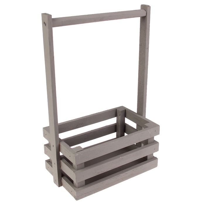 Ящик реечный для цветов и подарков, с деревянной ручкой, светло- серый, 20х13х10см