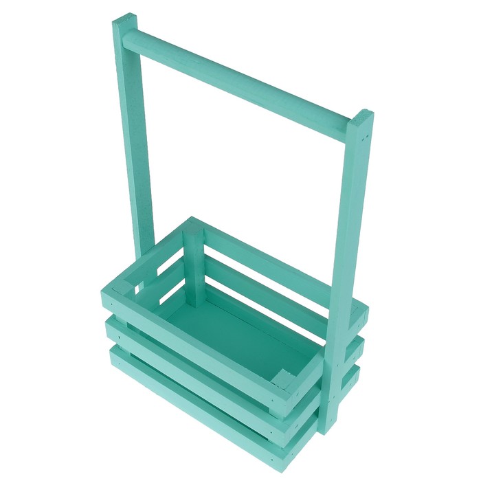 Ящик реечный для цветов и подарков, с деревянной ручкой, тиффани, 20х13х10см