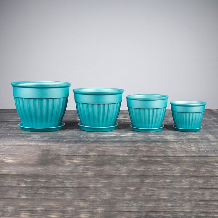 Набор кашпо 4 шт.: "Ромашка" бирюза 3л/2л/1л/0,5л