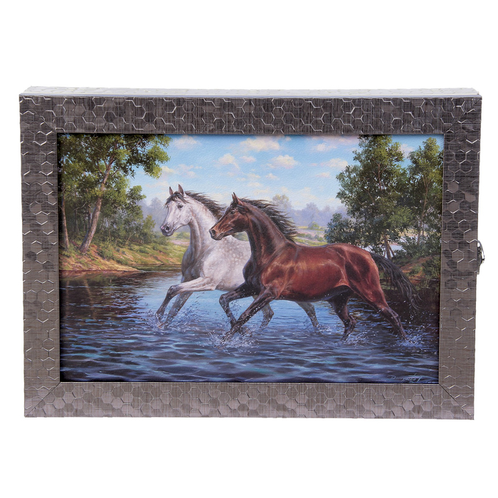 Ключница "Две лошади" багет М3 24х34х5 см