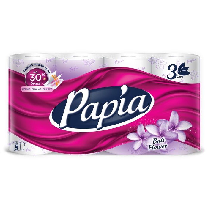 Туалетная бумага Papia Bali Flower 3 слоя 8 рулонов 210₽