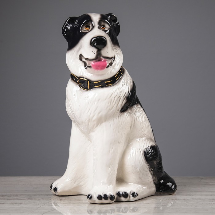 Статуэтка  "Собака Алабай" глянец бело-черный