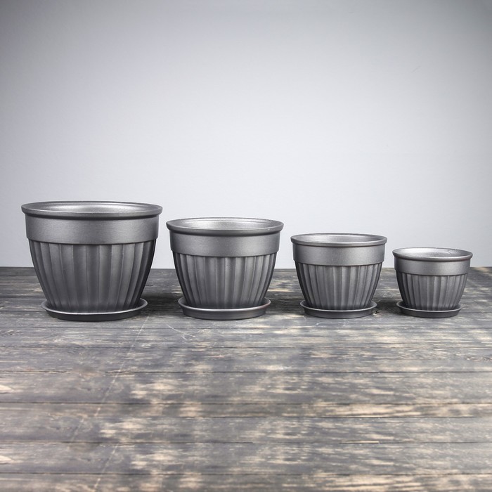 Набор кашпо 4 шт.: "Ромашка" перламутр черный лак 3л/2л/1л/0,5л