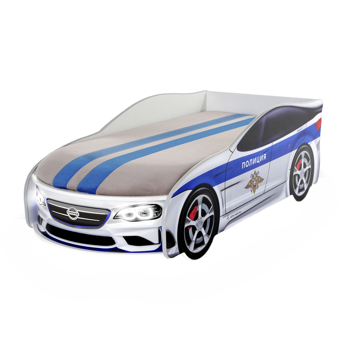 Кровать-машина "Форсаж", полиция, с подсветкой фар