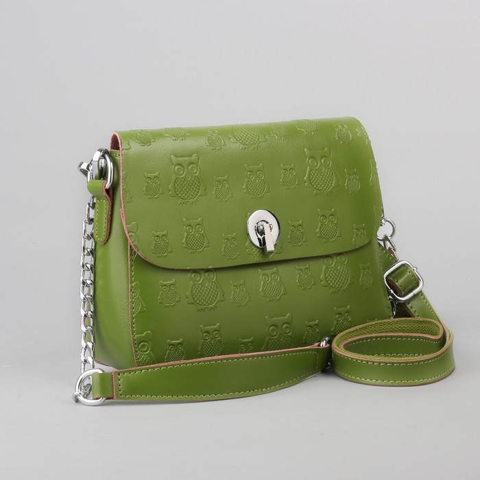 Сумка женская, отдел с перегородкой, наружный карман, длинный ремень, цвет зелёный