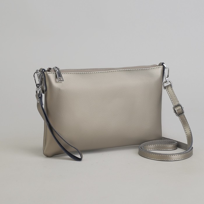 Клатч женский на молнии, отделение с перегородкой, наружный карман, ручка, длинный ремень, цвет тёмно-серый