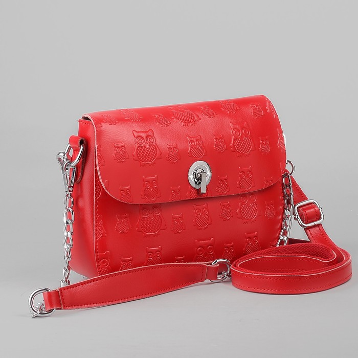 Сумка женская, отдел с перегородкой, наружный карман, длинный ремень, цвет красный