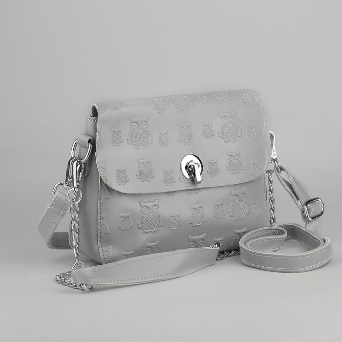 Сумка женская, отдел с перегородкой, наружный карман, длинный ремень, цвет серый