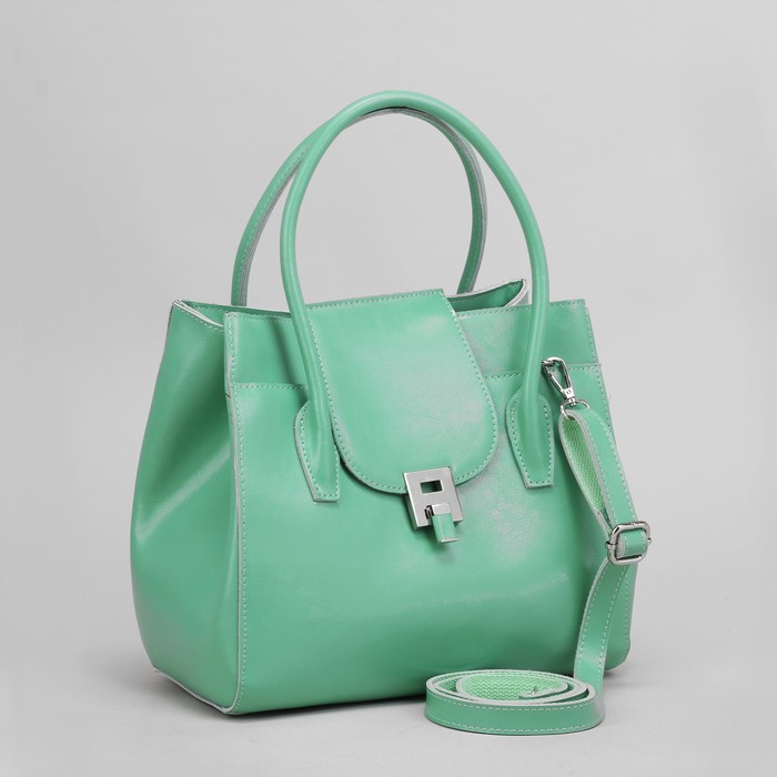 Сумка женская, отдел на молнии, с расширением, 2 наружных кармана, длинный ремень, цвет мятный