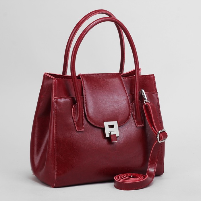 Сумка женская, отдел на молнии, с расширением, 2 наружных кармана, длинный ремень, цвет бордовый