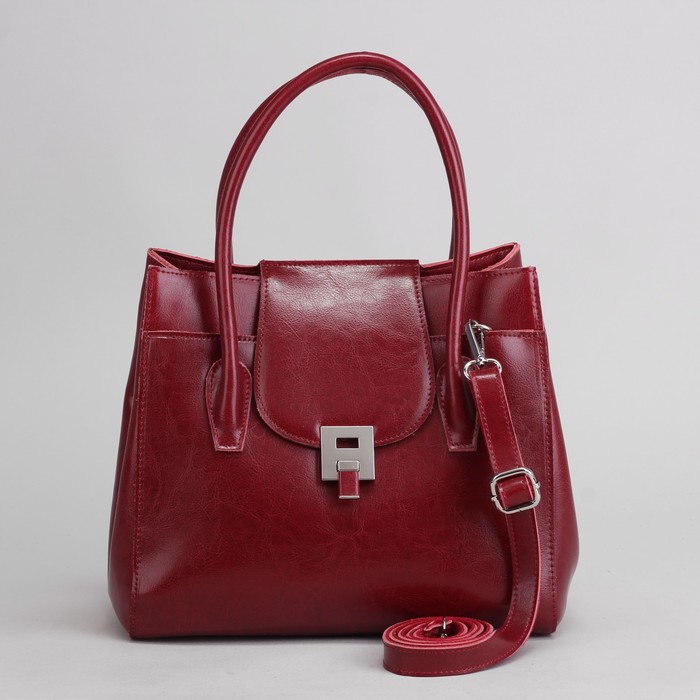 Сумка женская, отдел на молнии, с расширением, 2 наружных кармана, длинный ремень, цвет бордовый