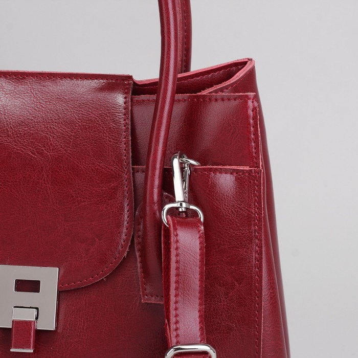 Сумка женская, отдел на молнии, с расширением, 2 наружных кармана, длинный ремень, цвет бордовый