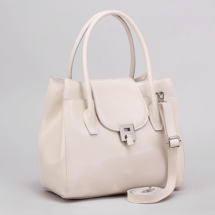 Сумка женская, отдел на молнии, с расширением, 2 наружных кармана, длинный ремень, цвет молочный