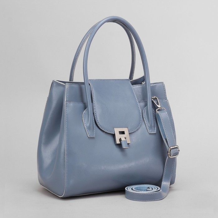 Сумка женская, отдел на молнии, с расширением, 2 наружных кармана, длинный ремень, цвет голубой