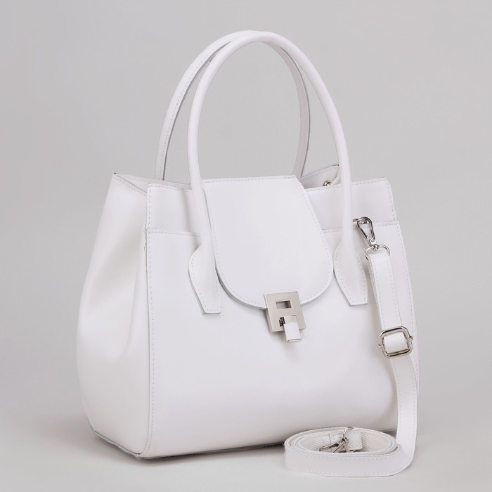 Сумка женская, отдел на молнии, с расширением, 2 наружных кармана, длинный ремень, цвет белый