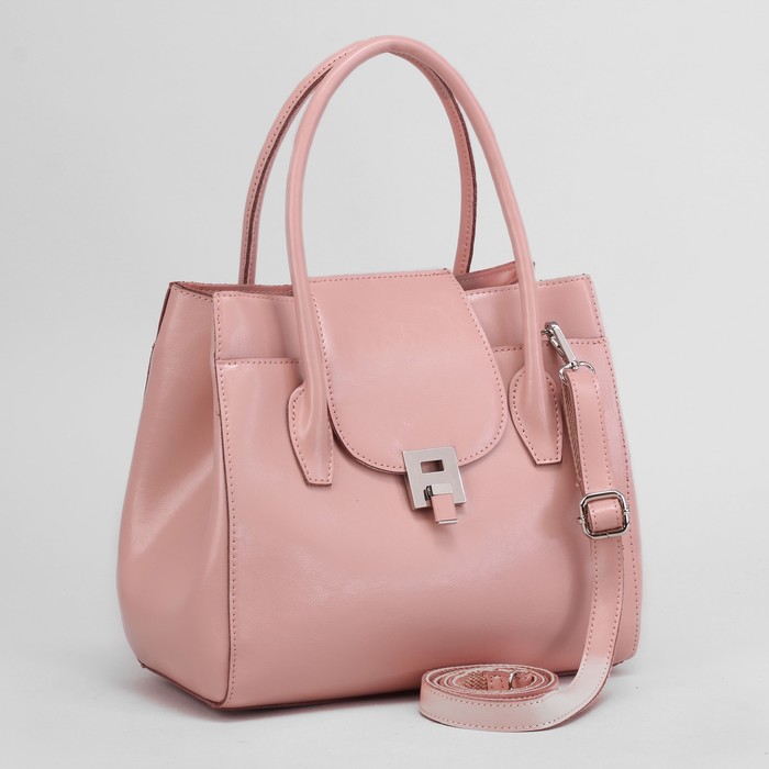 Сумка женская, отдел на молнии, с расширением, 2 наружных кармана, длинный ремень, цвет пудровый