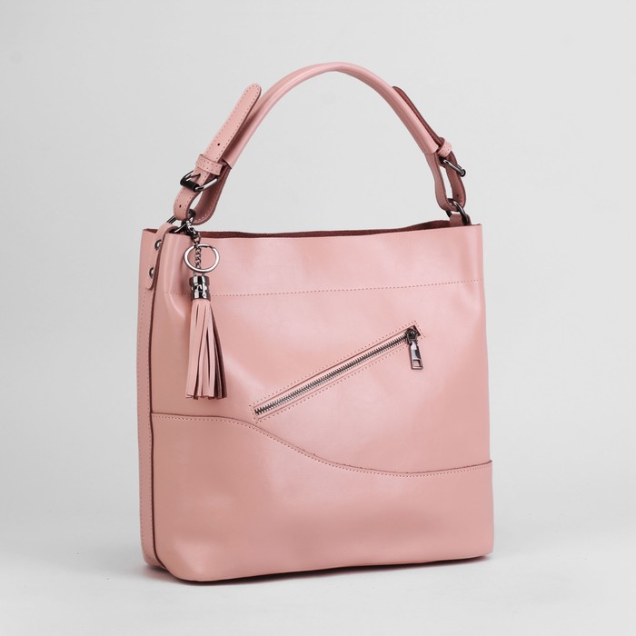 Сумка женская, отдел с перегородкой на молнии, 2 наружных кармана, цвет пудровый