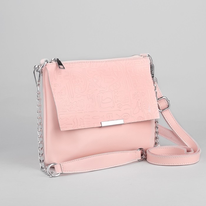 Сумка женская, отдел с перегородкой на молнии, 2 наружных кармана, длинный ремень, цвет розовый