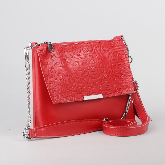 Сумка женская, отдел с перегородкой на молнии, 2 наружных кармана, длинный ремень, цвет красный